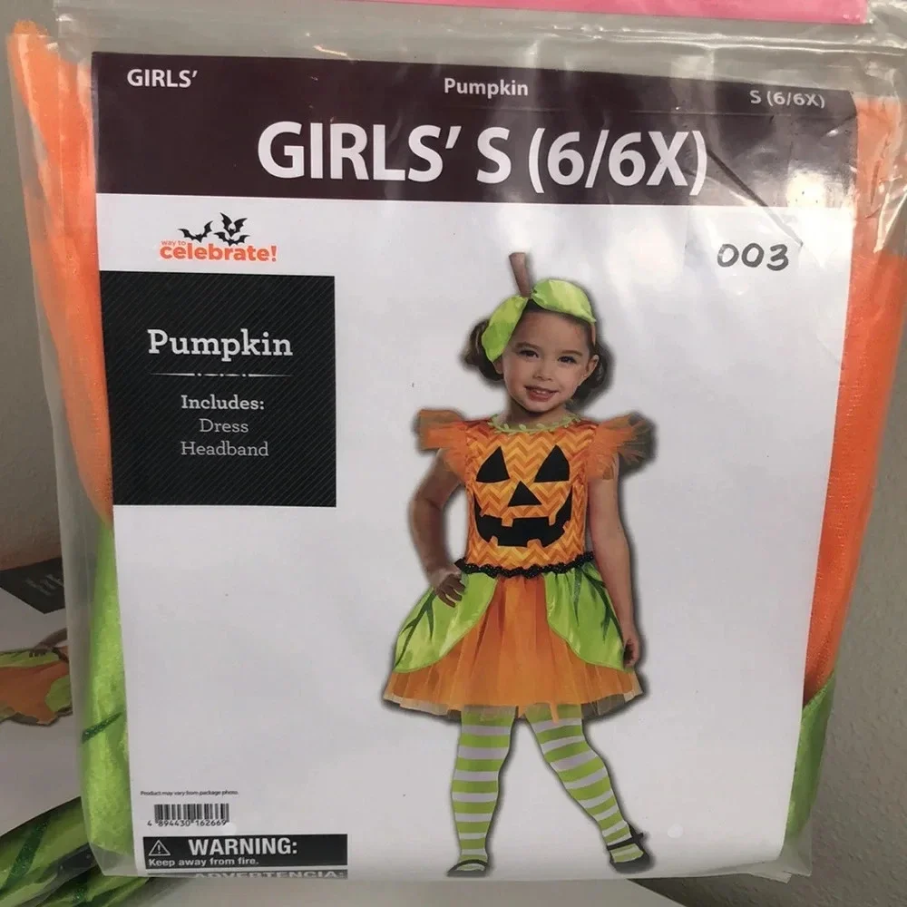 Jack O Lantern Costume Girls Size S 6/6X Dress Headband Pumpkin Halloween 003